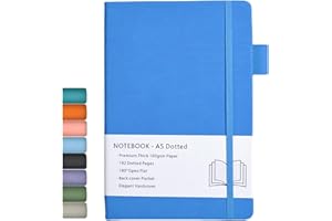 BEINUSHOR Carnet en Pointillé A5, Couverture Rigide, Journal à Pointillés avec Papier épais de 100 gsm, Poche Intérieure, Bande élastique, Couverture en Similicuir, 192 Pages, 14,5 x 21,3 cm (Azurebleu)