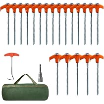 20Pcs Schraubheringe, Zelt-Heringe, aus Stahl Camping Zeltheringe Set, Heringe Erdnägel Stabil Zelt Erdanker mit Nagelzieherfür and Tasche für harten Boden, Wald, Wiesen, Felsen Sport & Freizeit