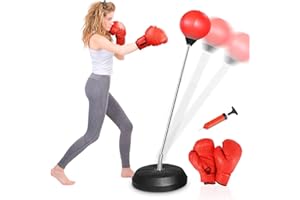 Dripex Punch Ball with Stand for Adults Teens, Adjustable Standing Boxing Speed Reflex Bag with Gloves, Home Gym Boxing Equipment Set for Christmas/Birthday Gifts