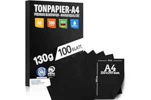 ELES VIDA 100 sztuk czarnego papieru do rysowania A4 – 130 g grubości – czarne liście – arkusz do majsterkowania – pełny czarny – stabilny papier rysunkowy, karton do majsterkowania, do samodzielnego wykonania