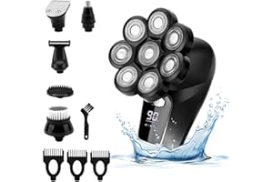 Afeitadora Cabeza Hombre 8D, zeroto 6 en 1 Maquina Afeitar Eléctrica Seco y Húmedo Recargable USB para Calva Cabezas Rotativa