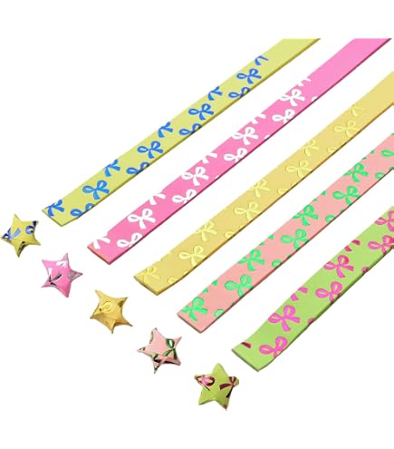 Papier Origami étoiles 900 Feuilles - 10 Couleurs Nacrées "Love You" - Bandes 25x0.9cm - Pour DIY - 6