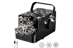 Panamalar Máquina de Burbujas para Niños, Máquina Pompas de Jabón Automática Portátil con 3 Tipos Varillas/10000+ Pompas/300ml Solución Contenedor/2 Velocidades para Bodas Fiestas al Aire Libre-Negro