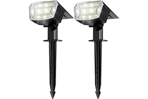 TECKNET Solar Spot Lights Outdoor Garden - Dusk to Dawn 6500K Cool White Light Solar Powered, 3 Brightness Levels Pathway Lighting IP65 Waterproof for Outdoor Pathway/Yard/Landscape, 2 PCS