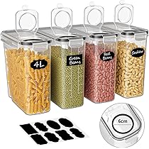 6 Contenitori Ermetici Per Alimenti 2,5 L - Impilabili, Trasparenti, Senza BPA - Per Pasta, Cereali, Farina