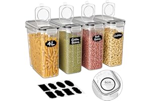Withosent 4L Botes Cocina Almacenaje 4 Piezas, Recipientes para Alimentos de Plástico, Hermeticos Contenedores Cocina para Cereales Pasta Granos Arroz Harina
