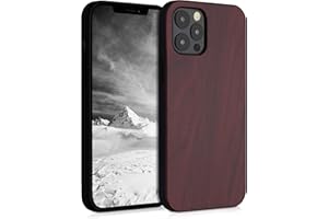 kwmobile Carcasa Compatible con Apple iPhone 12 Pro MAX Funda - Funda Dura de Madera con Bumper de TPU - Rojo Oscuro