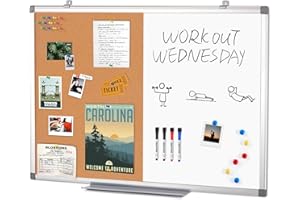 S SWANCROWN Swansea Magnetic Whiteboard Combination Cork Pin Noticeboard Office Home School with Dry Erase Pen + 6 Pins,90x60cm