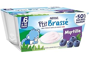 NATURNES Nestlé Bébé - P'tit Brassé - Desserts Lactés - Myrtille- Dès 6 mois - 4x100g