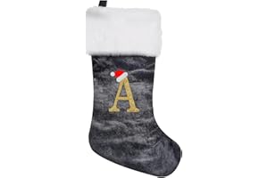 OMUIETIO Christmas Stocking with Letters and Plush Cuffs,-Gray-,20-Inch Large Personalised Christmas Stockings,Christmas Socks for Christmas Tree Decorations, and Gifts for Adults/Children (A)
