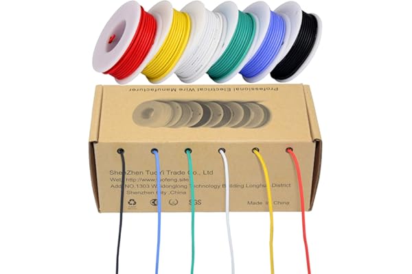 TUOFENG Fil de calibre 24, fil électrique Kit Fil de silicone souple 24 AWG (6 bobines de couleur différentes de 9 mètres) Résistance à haute température de fil de raccordement 300V