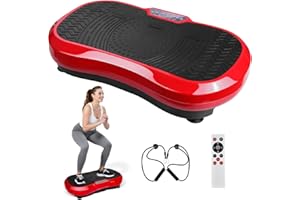TLGREEN Piastra vibrante con motore ultra silenzioso, 120 livelli + 10 programmi di allenamento, dimensioni 68 x 38 x 14 cm, fino a 180 kg, con telecomando (rosso/nero)