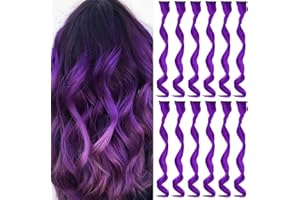 ARFMAGET Extensiones de cabello de colores violetas con clip para niñas de 17 pulgadas, extensiones de cabello onduladas rizadas coloridas para fiestas, accesorios para el cabello, postizos para niños y
