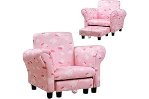 HOMCOM Toddler Chair Children's Armchairs Wood Frame w/Footrest Anti-Slip Legs High Back Arms for Bedroom Playroom Cute Cloud Star Pink