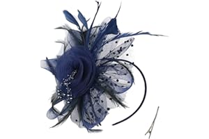 QDC Fascinators Hat for Women Girl Tea Party Headband Kentucky Derby Hats Cocktail Flower Mesh Feathers Headwear Hair Clip for Wedding