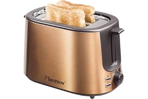 ‎BESTRON Bestron Toaster mit 2 Röstkammern, Krümelschublade und Brötchen-Röstaufsatz, 1.000 W, Edelstahl in Kupfer-Optik