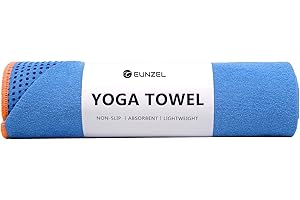 Eunzel Hot Yoga Towel - Microfiber Non Slip Yoga Mat Towel with Grip Dot Sweat Absorbent Towel for Hot Yoga, Pilates and Fitness 72" x 24", Blue/Orange
