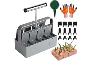 efuturetime Presse Motte pour Semis, pour 8 Bloc de Sol de 4.5x5cm, Bloqueur de Sol Manuel avec Semoir à Graines et Gants, Bouchon Plastique Remplaçable, pour Plantation Transplantation, Gris