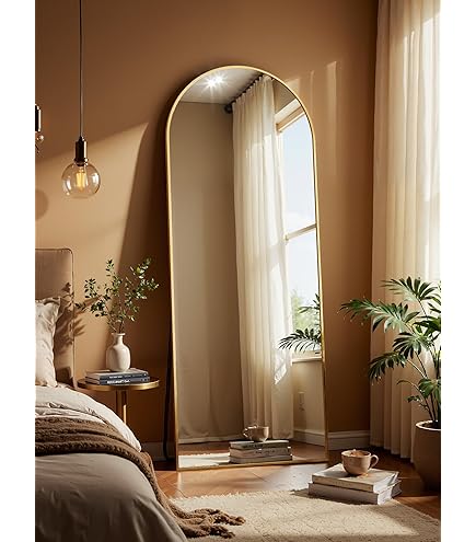 NIMURY Vloerspiegel, 165 x 60 cm, gebogen spiegel met zwart aluminium frame voor badkamer, slaapkamer, entree en hal