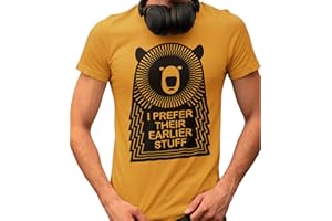 RESTLESS WEARS Retro Music Band Bear T-Shirt for Men - The Muso Bear Hand Screen Printed Organic Cotton Apparel - Father's Day Vinyl Record Lovers Gifts