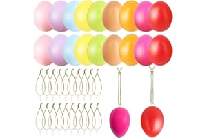 BOOSHMALL 24x Ostereier zum Hängen Bunt, Ostereier Plastik zum Aufhängen und Dekorieren, Ostereier mit Band zum Aufhängen, Ostern Eier aus Kunststoff, Osterdeko für draußen und innen - 6 x 4cm