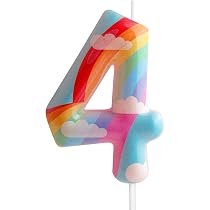 Regenbogen Zahlen-Geburtstagskerzen – Bunt, Cartoon-Motiv, Für Kuchen & Cupcakes (Nummer 4)