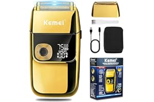 Kemei Rasoir électrique pour homme, tondeuse à barbe rechargeable sans fil, lavable, USB, affichage LED, rasoir en feuille de titane avec étui de transport