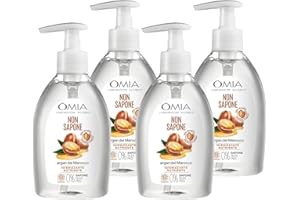 Omia, Non Sapone Ecobio con Aceite de Argán de Marruecos, Jabón Líquido para Manos y Rostro, Acción Elastizante, Protectora y Nutritiva, 4 Botes de 300 ml