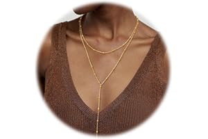 Dochais Collana Lunga in Oro da Donna con Pendente a Y Placcato in Oro 14K, Collana Multistrato con Perle CZ, Gioielli Eleganti per Donne