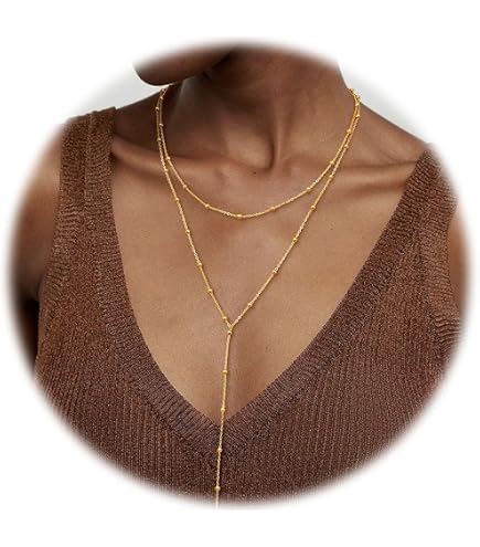 2 Collane Lunghe A Y In Oro Lariat - Catena Con Perle E Barra - Placcato Oro 18K - Gioielli Donna