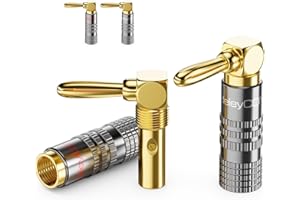 deleyCON 4 Stück Bananenstecker Set 90° Gewinkelt - Vergoldet Schraubbar für Lautsprecherkabel Boxenkabel 0,75 mm - 4,5 mm & z. B. HiFi Heimkino Receiver