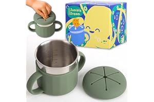 Jumble Dream Stainless Steel Baby Snack Cup for Toddlers Kids – Spill-Proof Silicone Snack Container – BPA-Free Non-Toxic Dishwasher Safe Food-Grade Stainless Steel for Baby Snacks 6m+ to 3+ Years