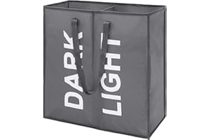 Maxsilan 80L Large Laundry Basket with 2 Compartments, Collapisable Laundry Bag, Foldable Laundry Hamper, Folding Washing Storage Bin, Dark Grey