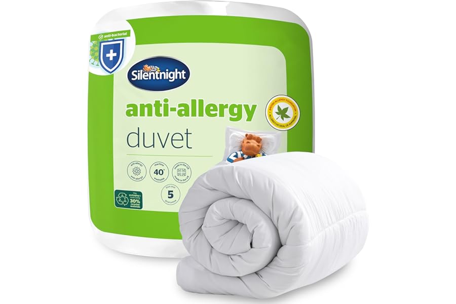 Silentnight Anti Allergy Single Duvet 7.5 Tog - All Year Round Quilt Duvet Anti-Bacterial and Machine Washable with Allergy UK Approved Anti Allergy Fibres - Single Bed