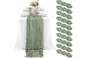 LYAFS 10 Pcs Sage Green Cheesecloth Table Runner 10FT, Gauze Table Runner for Wedding Reception Sheer Bridal Shower Birthday Party Boho Table Decoration, Rustic Romantic Wedding Runner