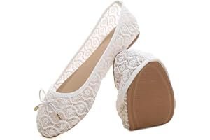 JIFENKLA Round Toe Lace Ballerine Donna, Estive Scarpe Comode E Traspiranti, Cute Bow Trim Slip On Ballet Flats