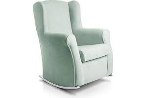 SUENOSZZZ-ESPECIALISTAS DEL DESCANSO Sillon orejero balancin blanco CARLA (Sillon lactancia)Sillón tapizado antimanchas acualine color Verde Agua. Mecedora para dormitorio, salon o habitacion de bebe