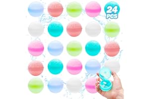 FIDWOD 24 PCS Reusable Water Ballons for Kids: Swimming Pool Toys Outdoor Garden Games - Beach Balls Summer Party Activities - Fun Soft Silicone Bombs Self Sealing Balloons Set