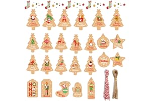 CHIHOLEN 100 etiquetas de regalo de Navidad, papel de estraza para árbol de Navidad, guantes con estrellas, calcetines, etiquetas de casa con cuerda, etiquetas de Navidad para decoración de Navidad