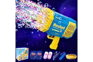 PEKOIU 69 Trous Bazooka Pistolet à Bulle, électrique Bubble Machine à Bulles de Savon avec lumière, Canon Appareil a Bulle, Bubble Machine Gun pour Enfant IntéRieur ExtéRieur Jouet (Bleu)
