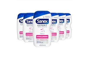 Sanex Body Wash - Expert Skin Health - Hypoallergenic Shower Gel - Dermatologist Tested Gentle For Very Sensitive Skin - Multipack - 6 Pack - 450ml Bottles