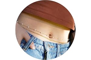 FUNEIA Lot de 2 chaînes de ventre en or 14 carats pour femme - Plaqué or 14 carats - Chaîne de taille réglable - Bijou de corps pour femmes et filles