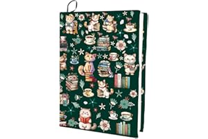 CRASPIRE Cat Stretch Book Cover Coffee Cup Books Flowers Pattern Elastic Book Sleeve Adjustable Reusable Washable Cloth Book Covers for Paperback Hardcover Notebooks Bible Book Lovers