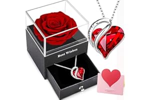 WILLUCK Ewige Rose mit Kette Damen Silber 925,Infinity Roses mit Rubin Geburtsstein kette,Konservierte Blumen Geschenkbox,Rote Kristall Herz Halskette,Frauen Anhänger am Valentinstag Weihnacht Muttertag