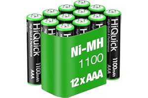 HiQuick Rechargeable AAA Batteries 12 Piece, 1200 Tech AAA Batteries, Ni-MH 1100mAh AAA Battery, Low Self-Discharge 1.2V AAA Battery