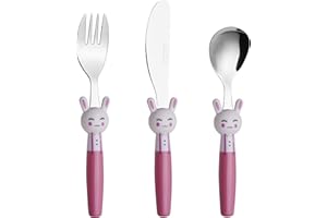 ‎EXZACT EXZACT Kinderbesteck 3 teiliges aus rostfreiem stahl/spülmaschinengeeignet Kinderbesteckset - 1 x Gabeln, 1 x Menuemesser, 1 x Abendessen Löffel (Kaninchen x 3)