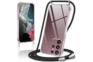 Coiwxmoi Handykette Handyhülle für Samsung Galaxy S22 Ultra 5G Hülle mit Band 6.8",Transparent Case mit Kette Abnehmbar zum Umhängen Kordel Schutzhülle,Weich Silikon TPU Stoßfest Cover,Schwarz