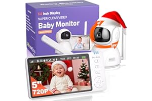 OBVHNUA Camara Vigilancia Bebe, 5'' Vigilabebes con Camara Rotación de 355°, Camara Bebe Inteligente con Visión Nocturna, VOX, Audio Bidireccional, Sensor de Temperatura y Aviso de Lactancia