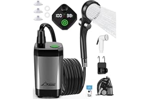 WADEO Ducha de Camping portátil con batería y Bomba, Ducha de Camping con batería Recargable 6000/8000mAh, duchas móviles de Exterior con alcachofa y Manguera, para Camping Viajes jardín Coche Lavado