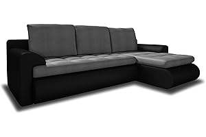 ‎SOFNET Ecksofa Santi II mit schmutzabweisender Stoff - Couchgarnitur mit Schlaffunktion und Bettkasten, Couch, Polsterecke, Schlafsofa (Schwarz + Grau (Madryt 1100 + Trinity 14), Ecksofa Rechts)